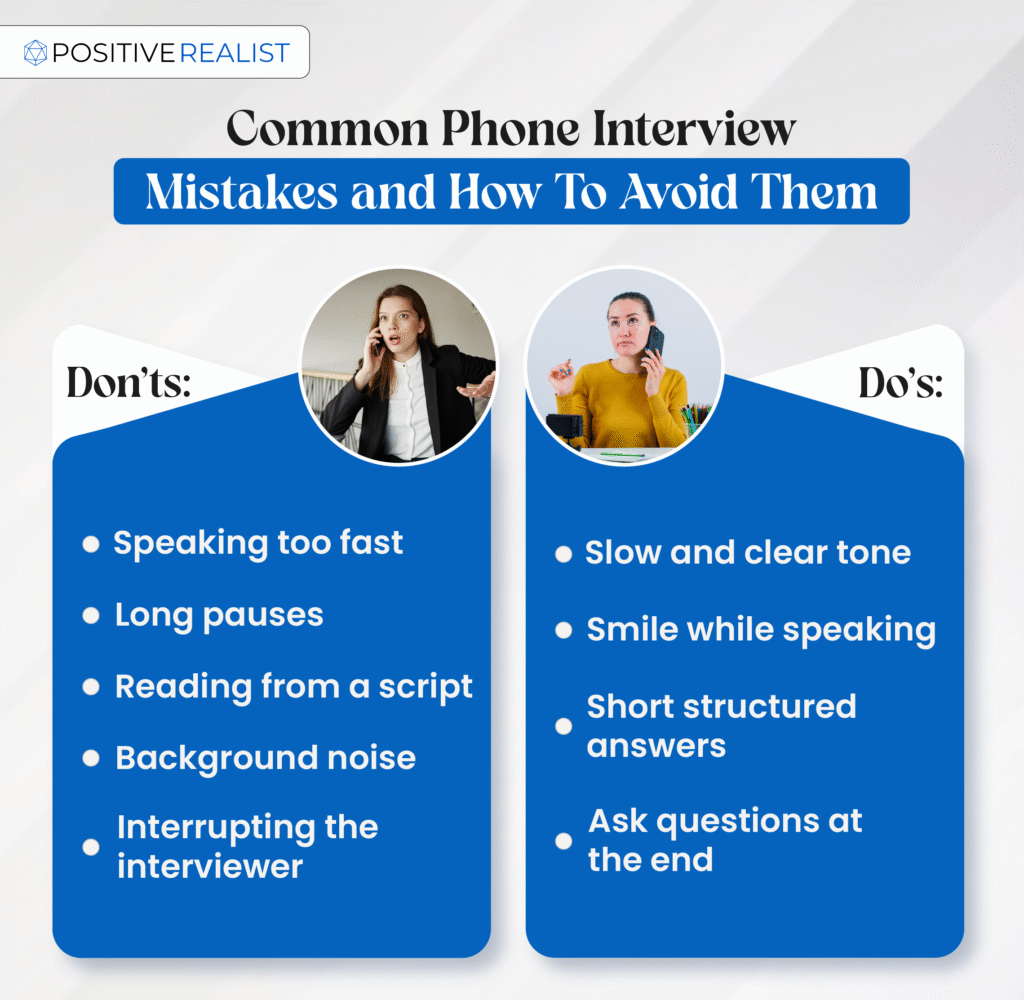 Phone interview mistakes and tips to avoid them for a better interview performance.