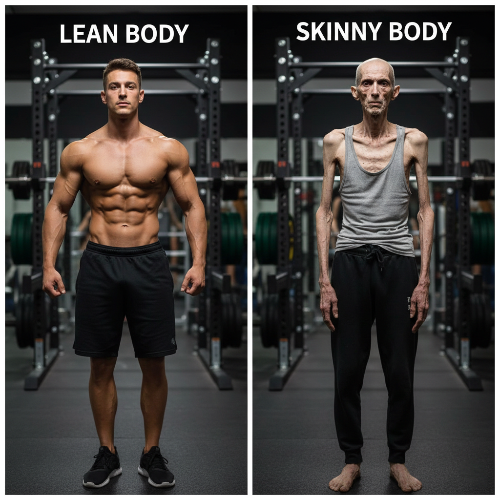 Lean body compared to a skinny body showing muscle and fat differences